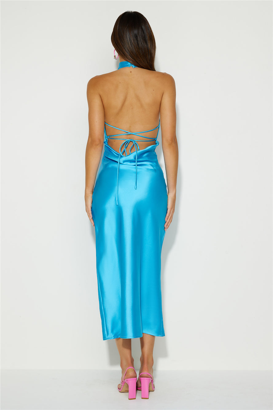 Mystic Desires Satin Maxi Dress Blue