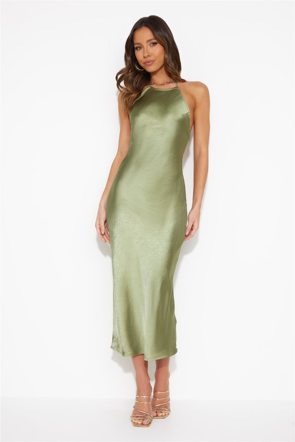 Mood For Luxe Satin Maxi Dress Green