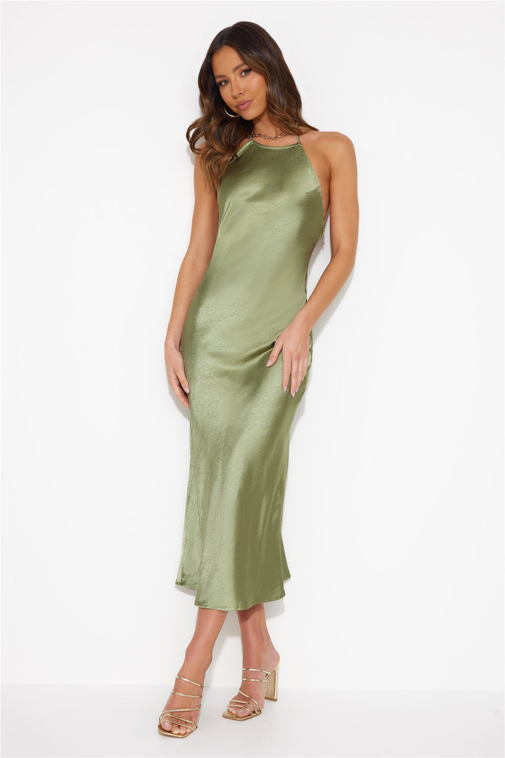 Mood For Luxe Satin Maxi Dress Green