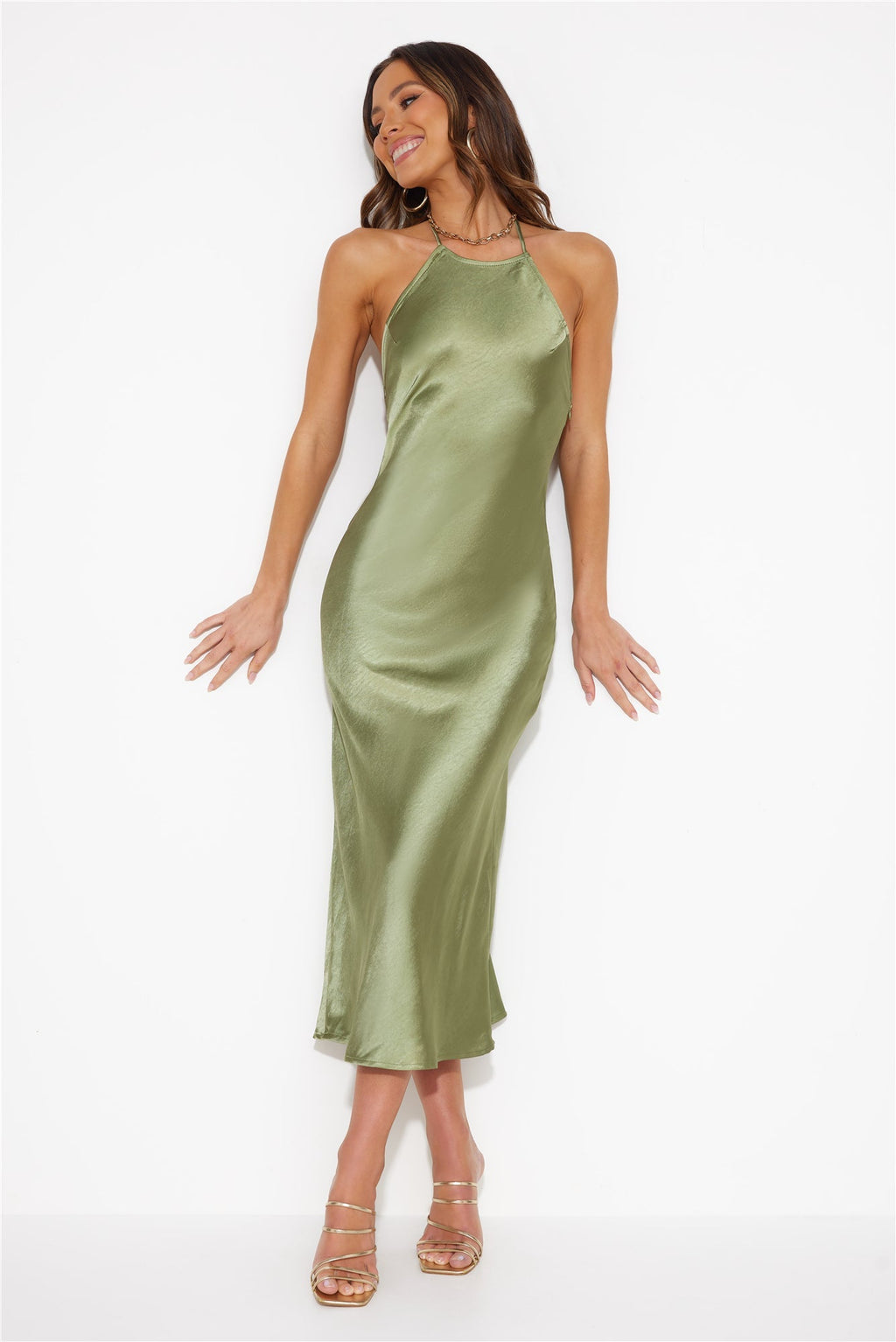 Mood For Luxe Satin Maxi Dress Green