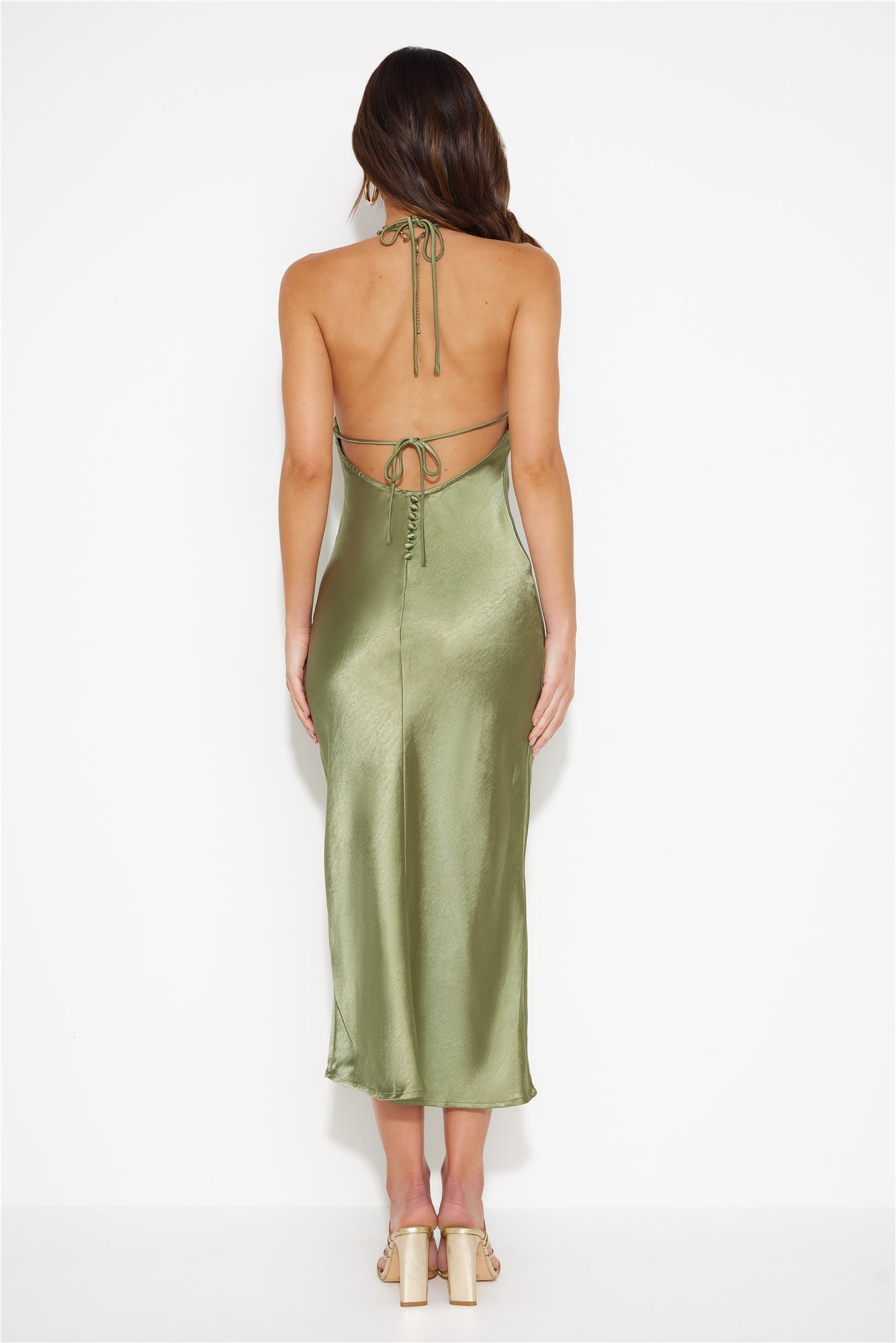 Mood For Luxe Satin Maxi Dress Green