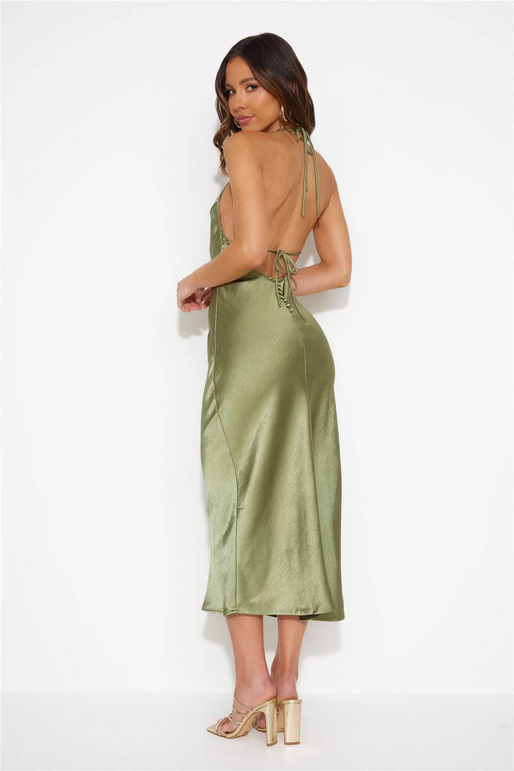 Mood For Luxe Satin Maxi Dress Green