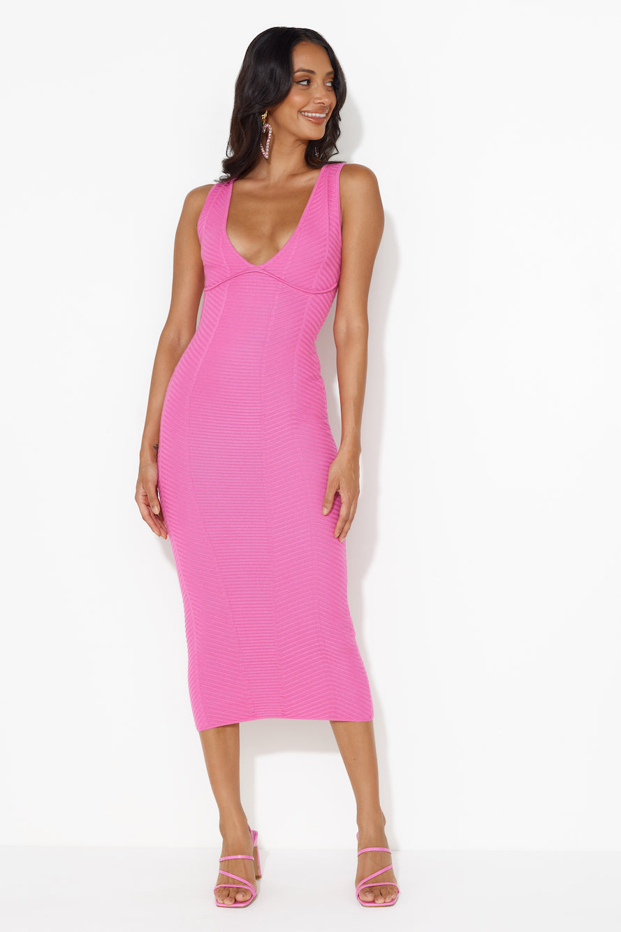Empower Me Ribbed Midi Dress Pink