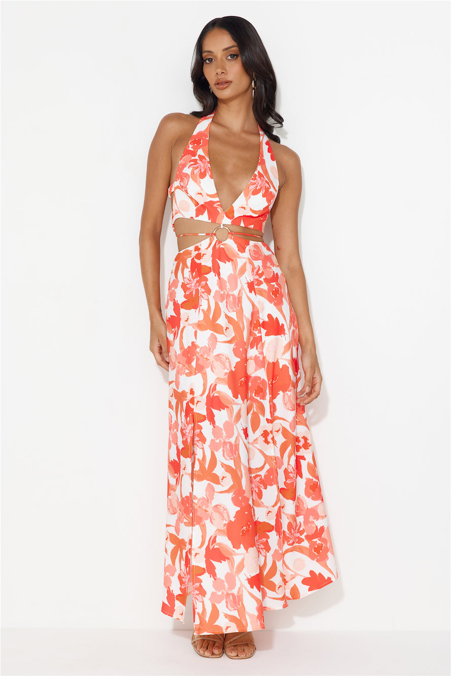 Paradise Island Halter Maxi Dress Red