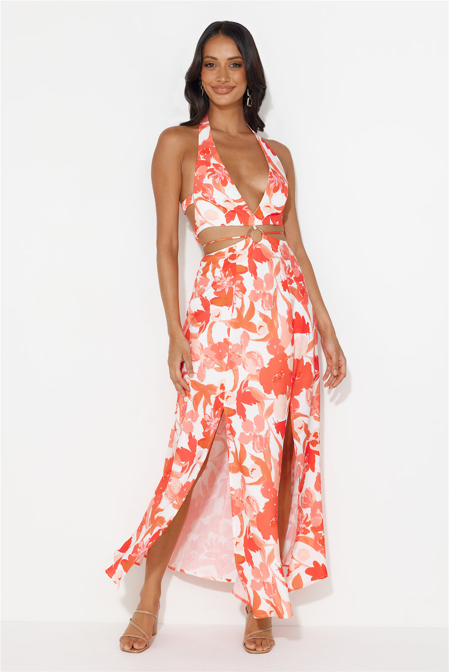 Paradise Island Halter Maxi Dress Red