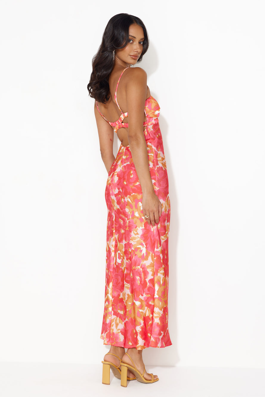 Vacations With You Satin Maxi Dress Pink