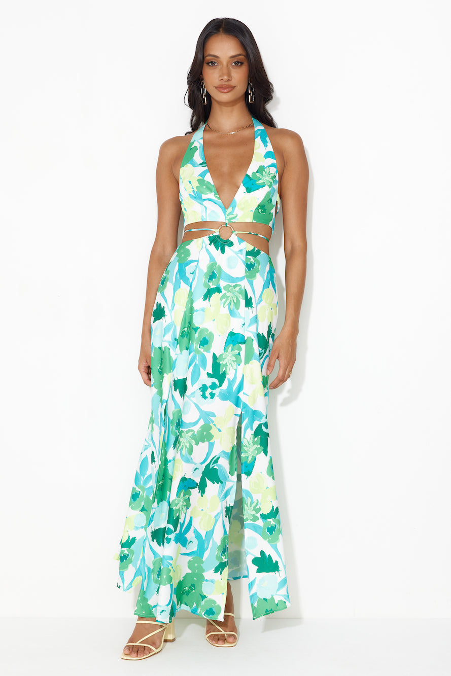 Paradise Island Halter Maxi Dress Green