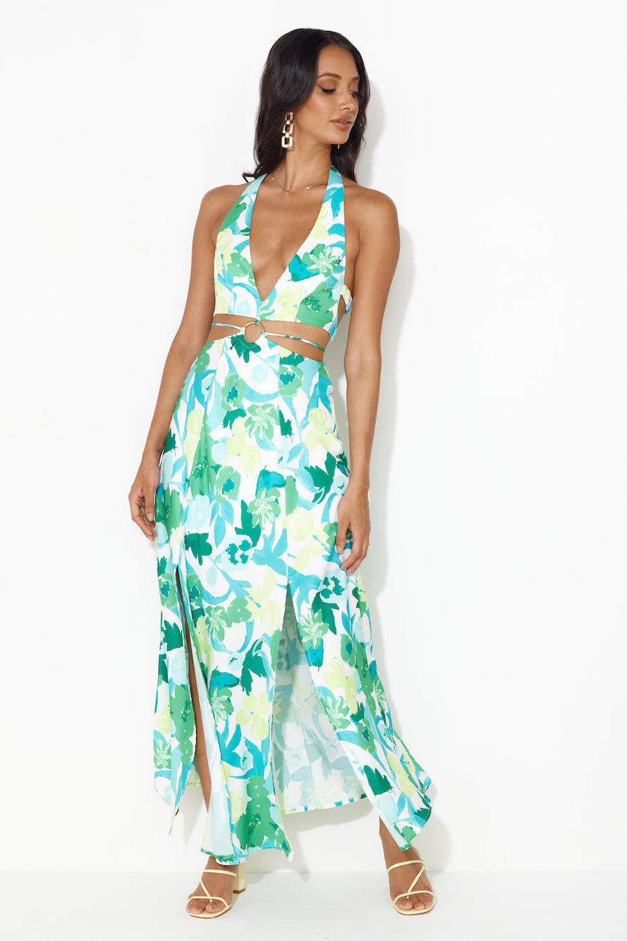 Paradise Island Halter Maxi Dress Green