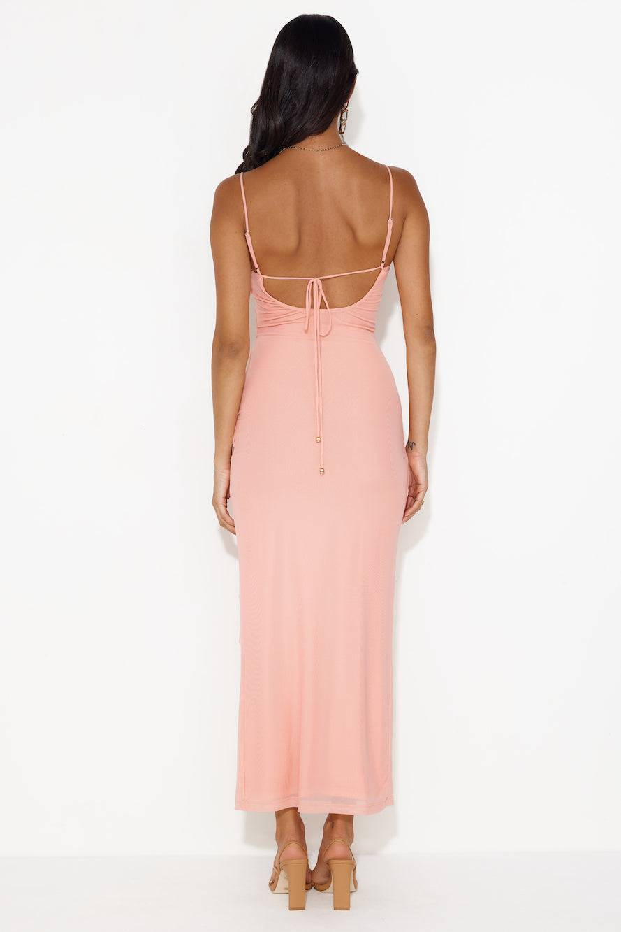 Flaunt It Girl Frill Mesh Maxi Dress Pink