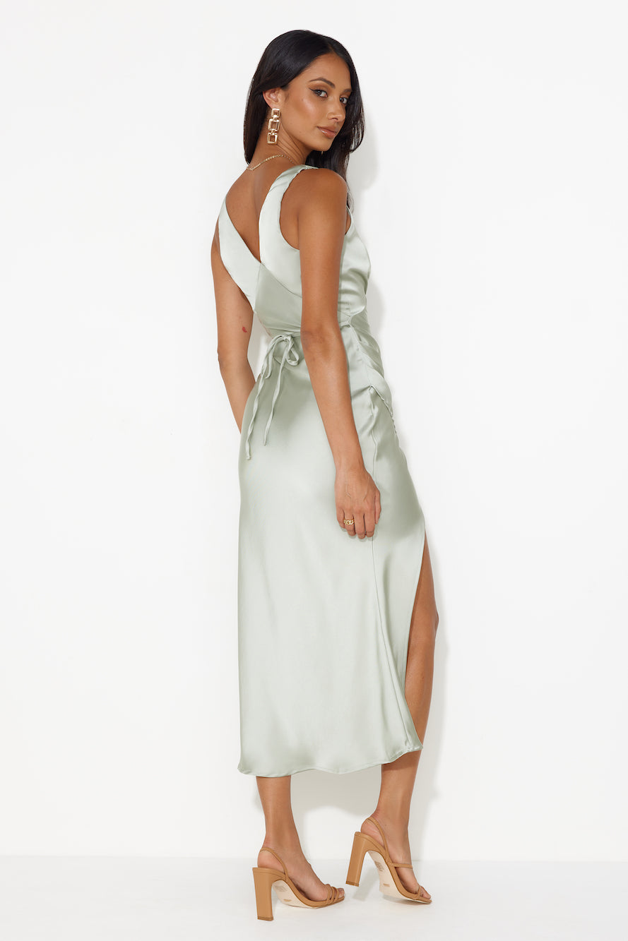 Accepting You Satin Midi Dress Sage