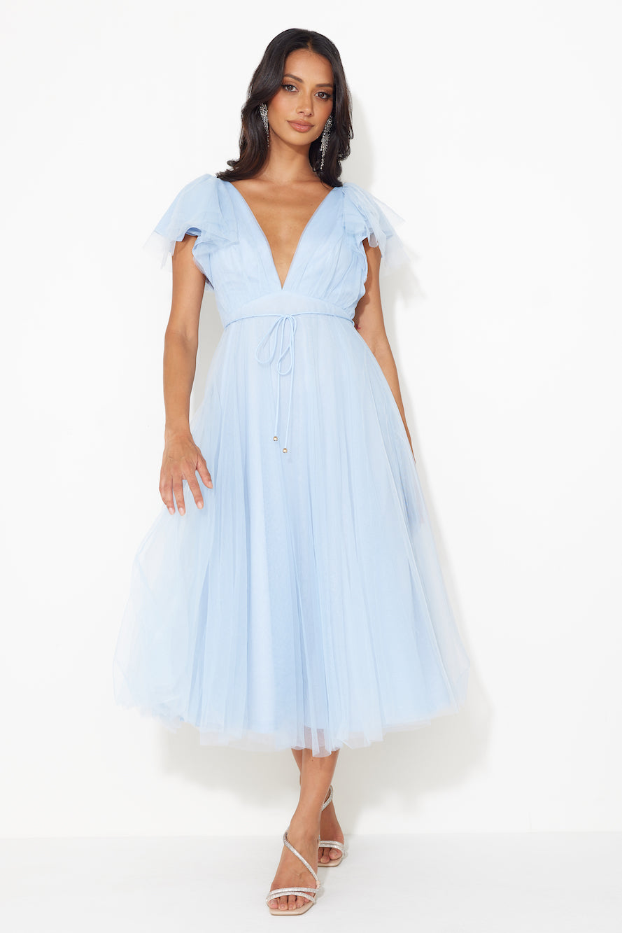 Bells Are Ringing Tulle Midi Dress Blue
