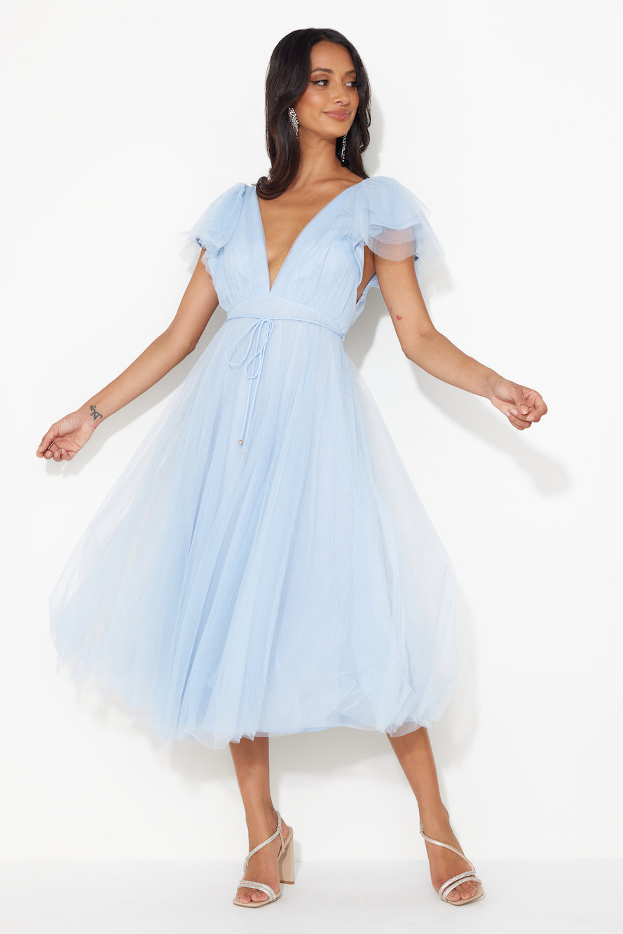Bells Are Ringing Tulle Midi Dress Blue