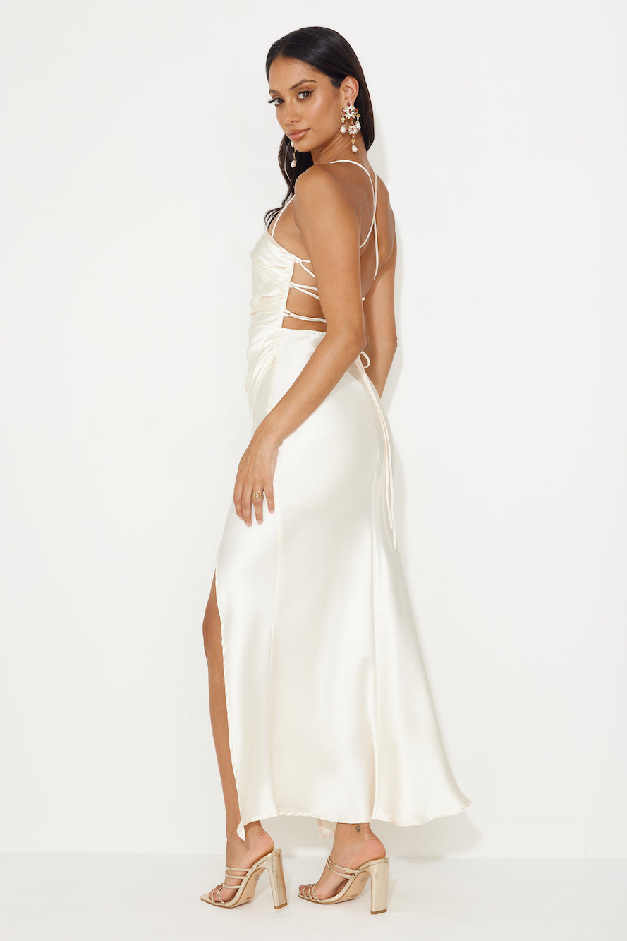 Best Friends Wedding Satin Midi Dress Champagne