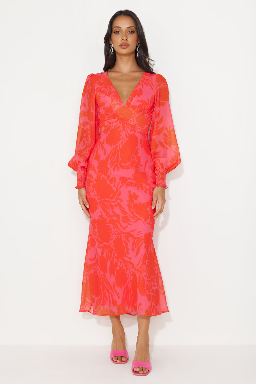 Brightest Feel Long Sleeves Maxi Dress Red