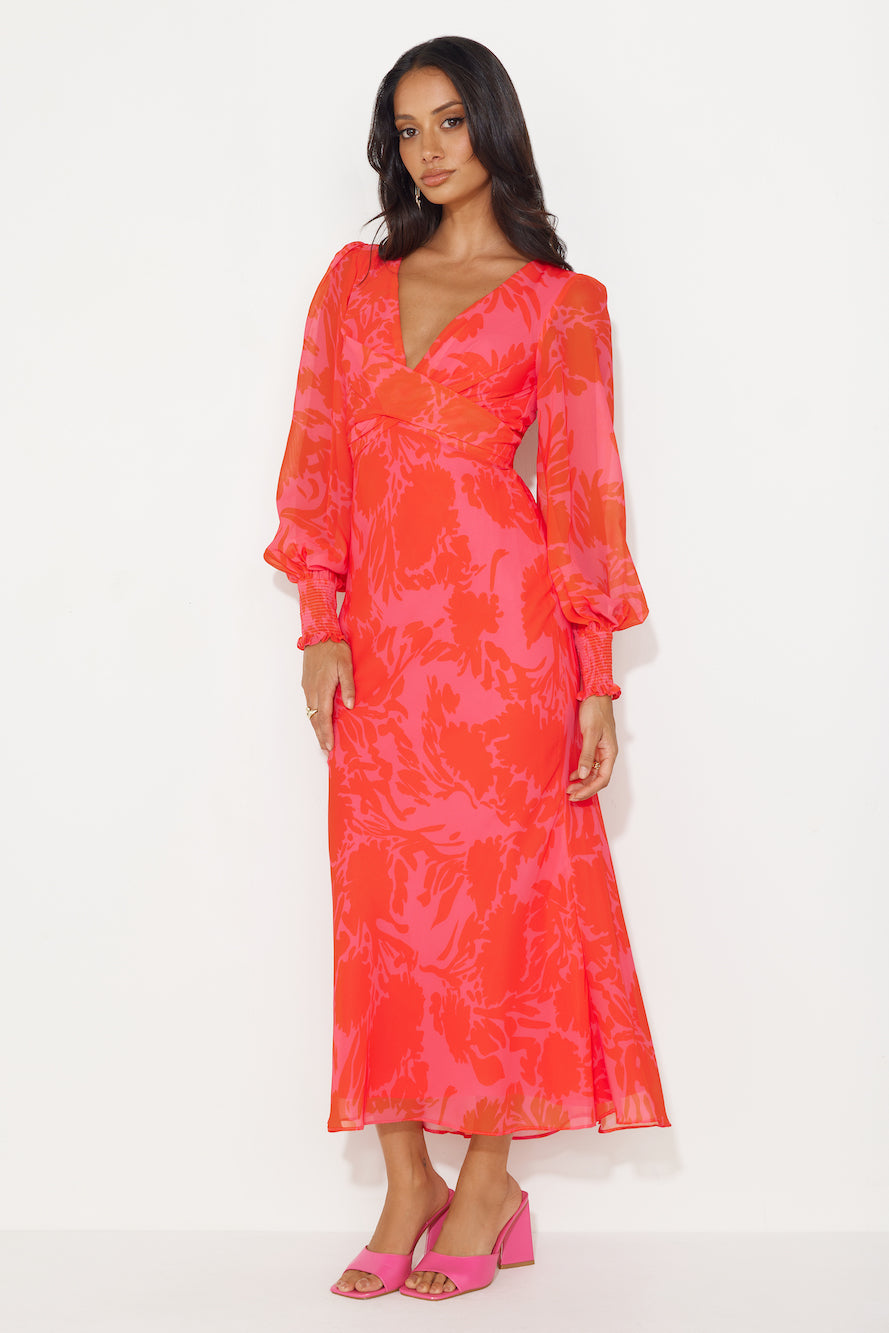Brightest Feel Long Sleeves Maxi Dress Red