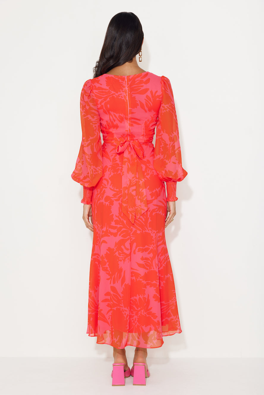 Brightest Feel Long Sleeves Maxi Dress Red