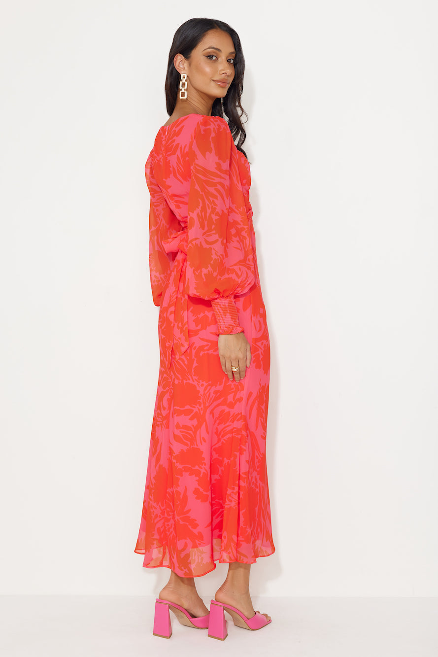 Brightest Feel Long Sleeves Maxi Dress Red