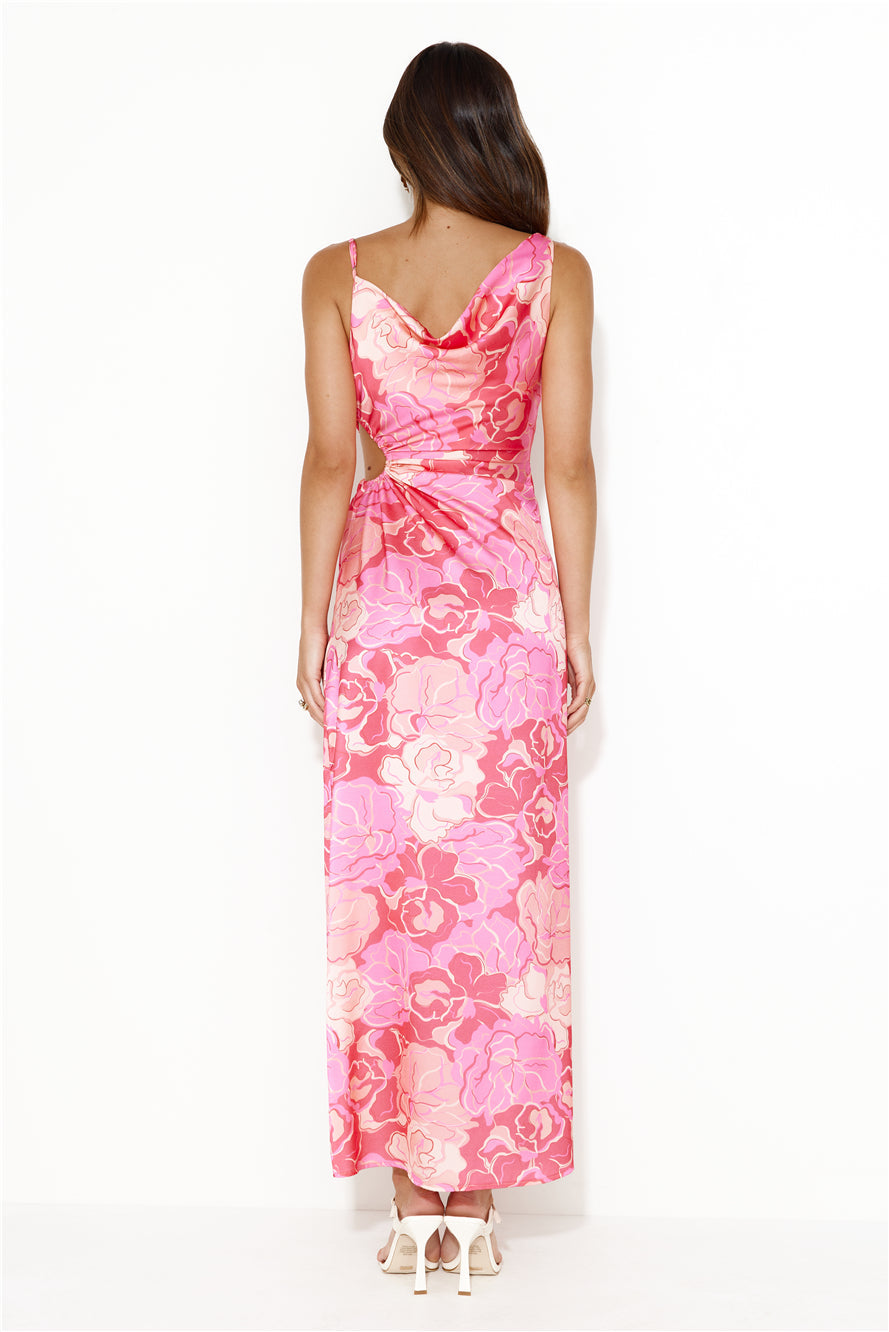 Middle Of The Catwalk Satin Maxi Dress Pink
