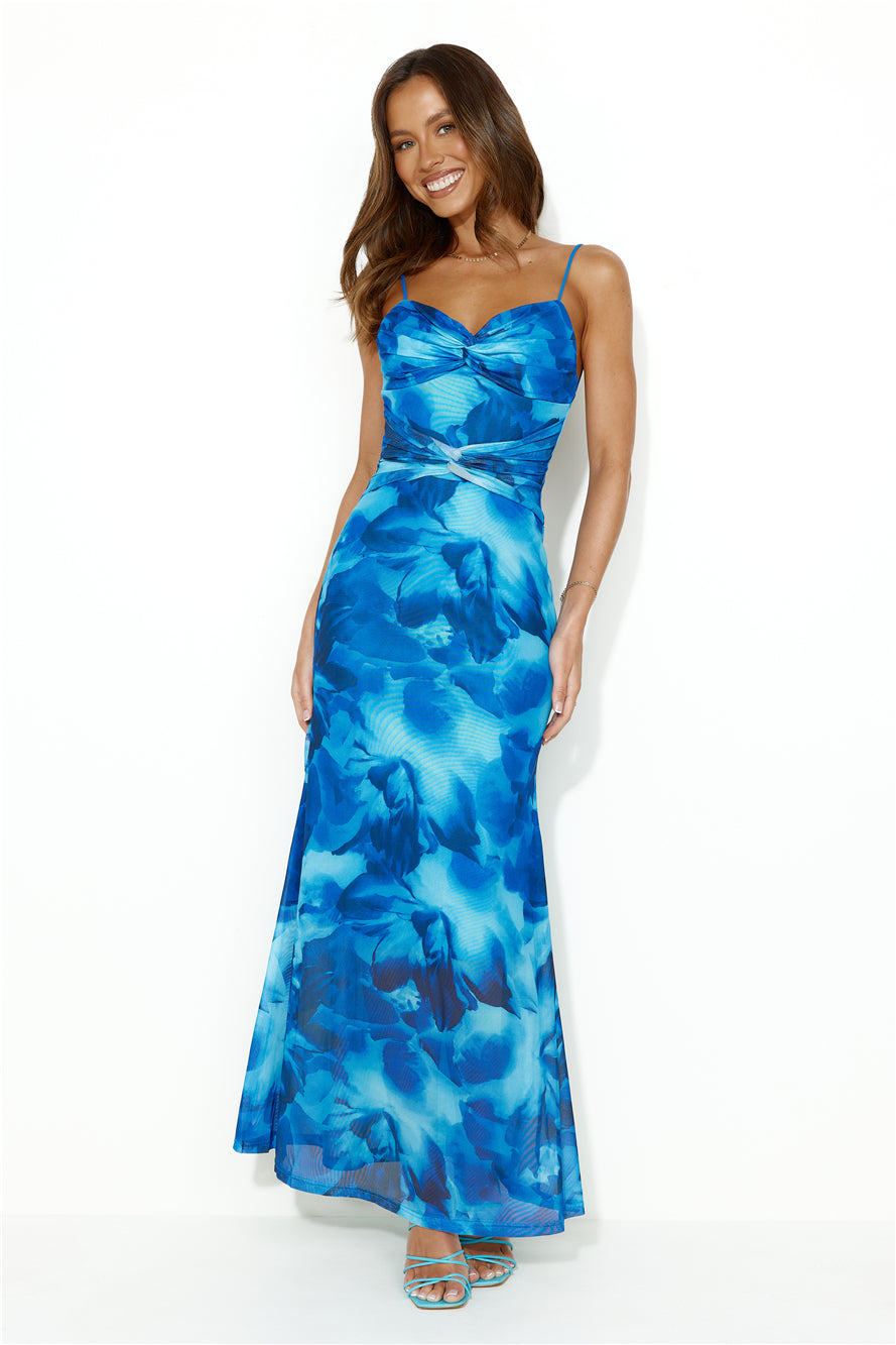 Design Worthy Mesh Maxi Dress Blue