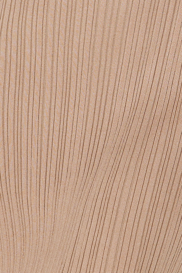 Cold Yet Stylish Long Sleeve Ribbed Midi Dress Tan