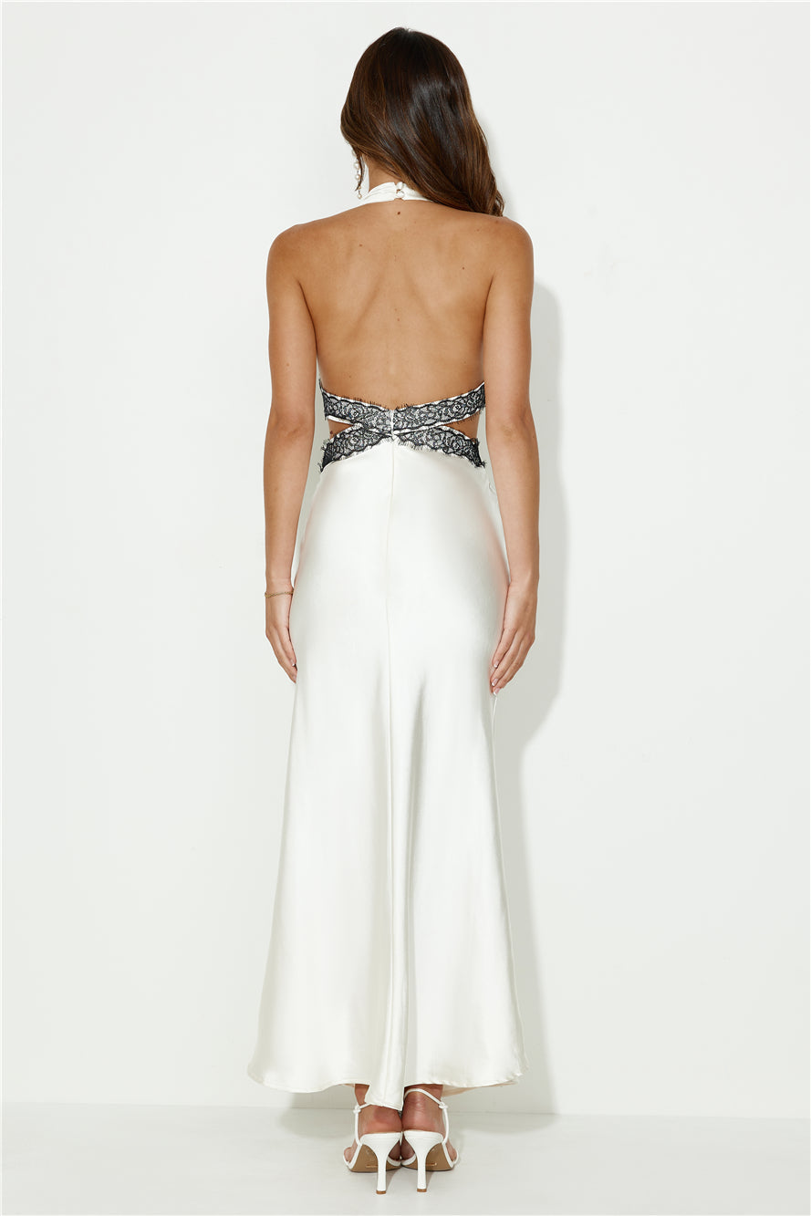 Touch Of Lace Satin Halter Maxi Dress White