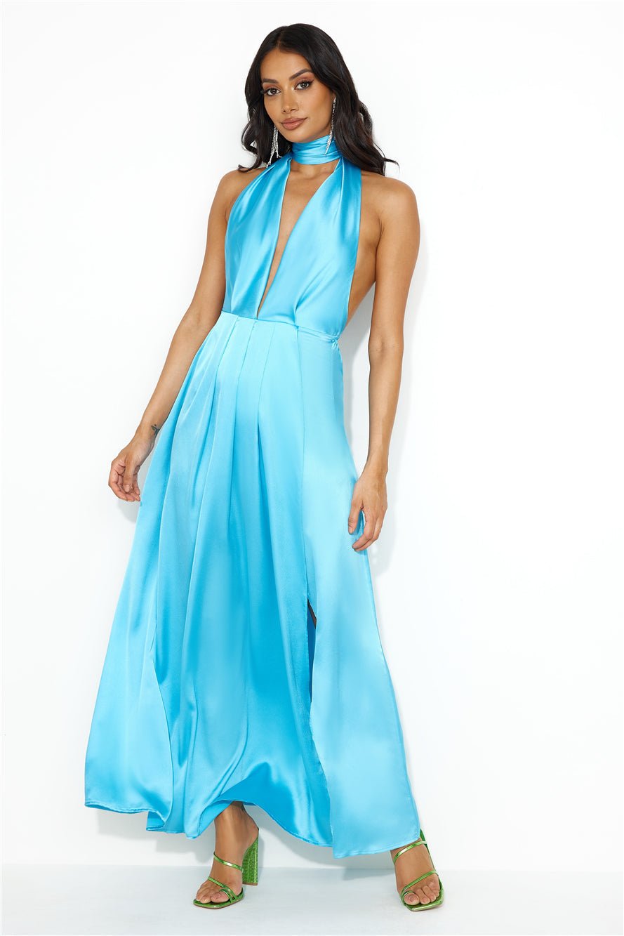Exciting Event Satin Maxi Dress Blue