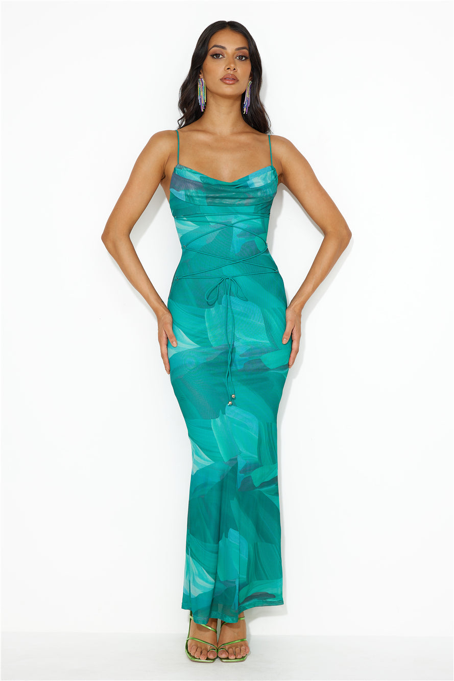 Ocean Dive Mesh Maxi Dress Blue