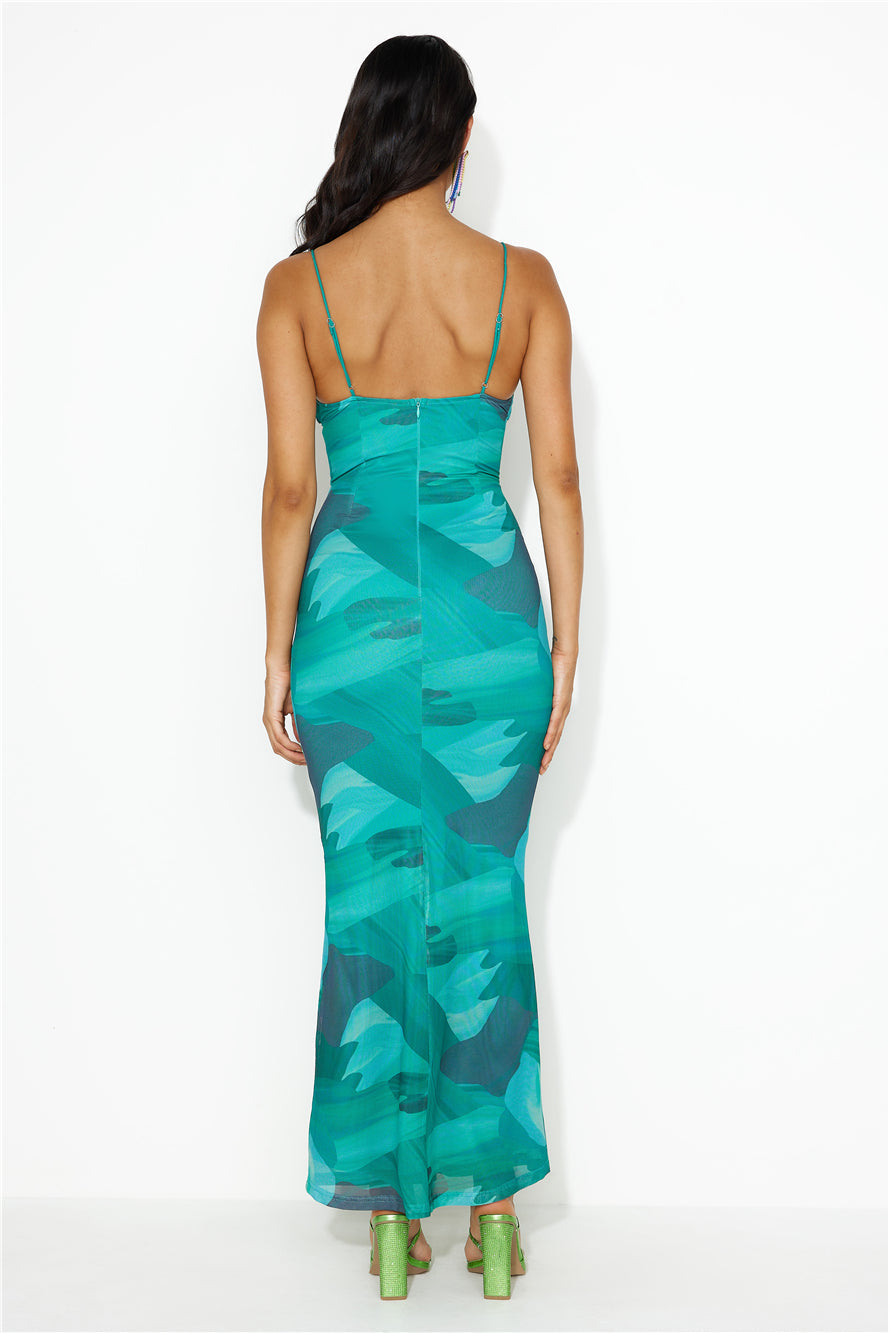 Ocean Dive Mesh Maxi Dress Blue