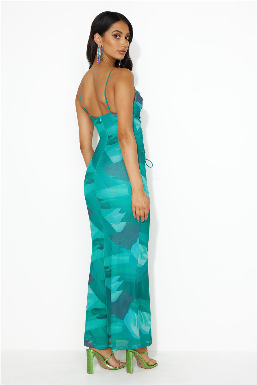 Ocean Dive Mesh Maxi Dress Blue