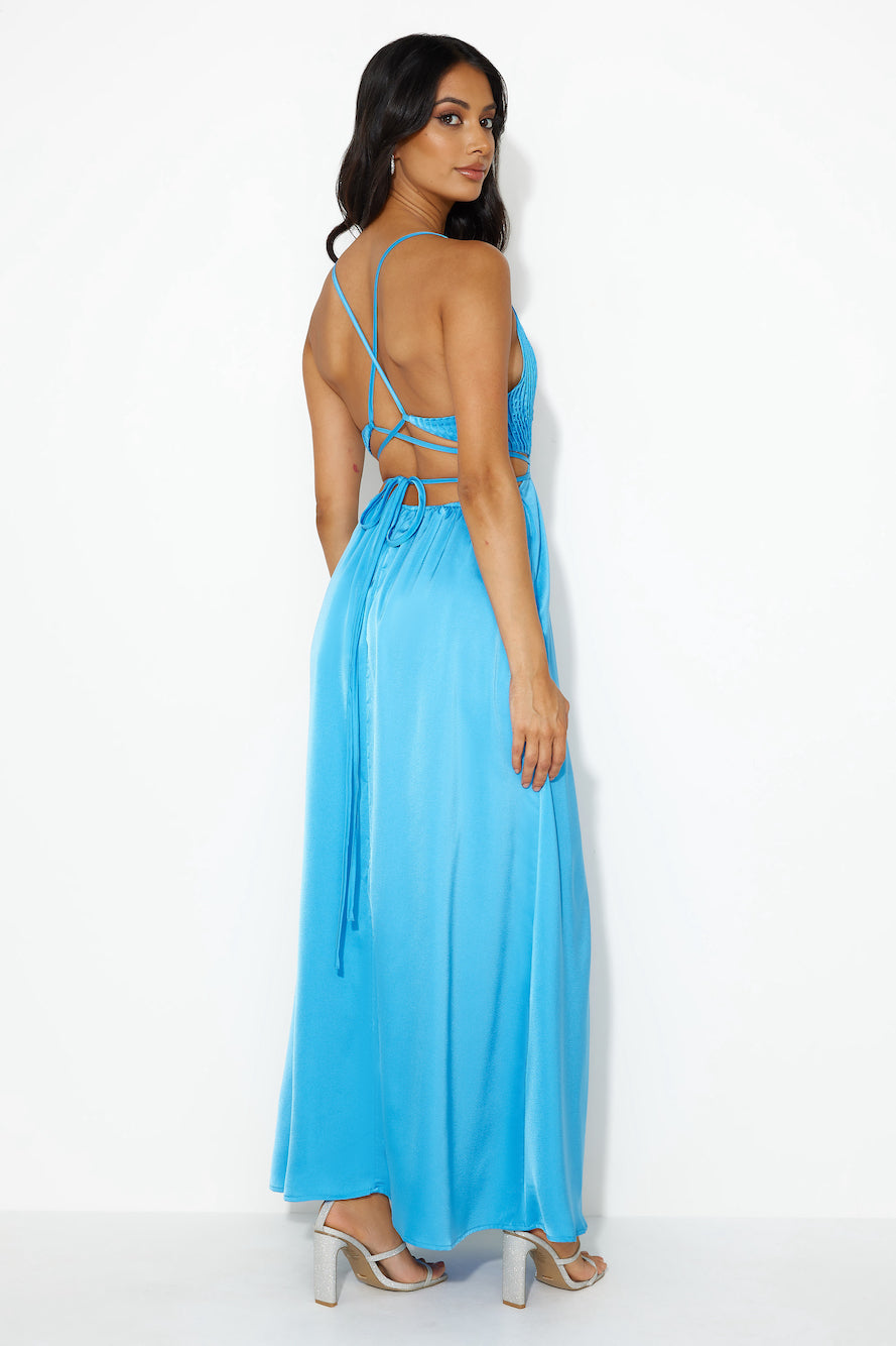 Capture Attention Satin Maxi Dress Blue