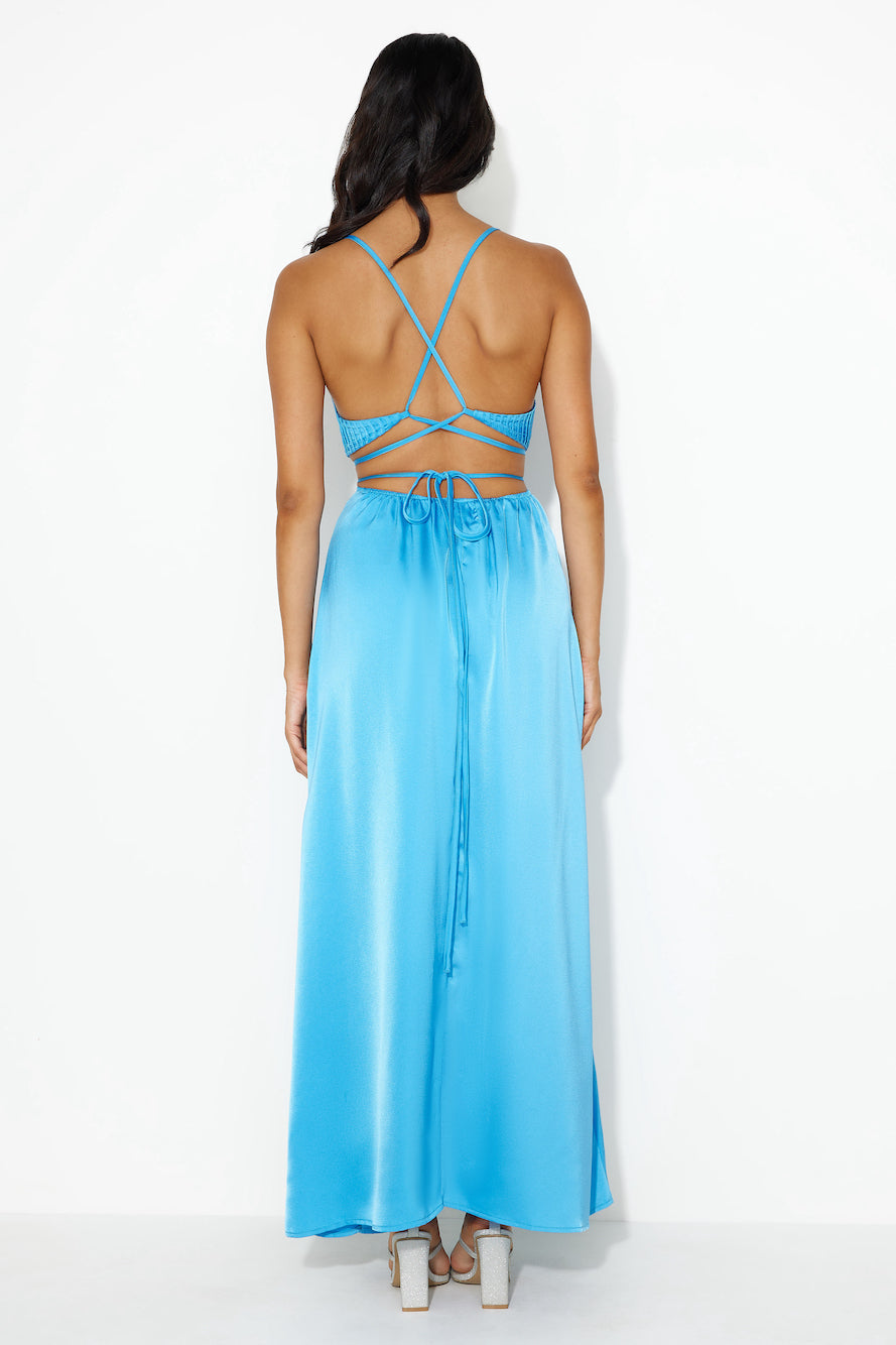Capture Attention Satin Maxi Dress Blue