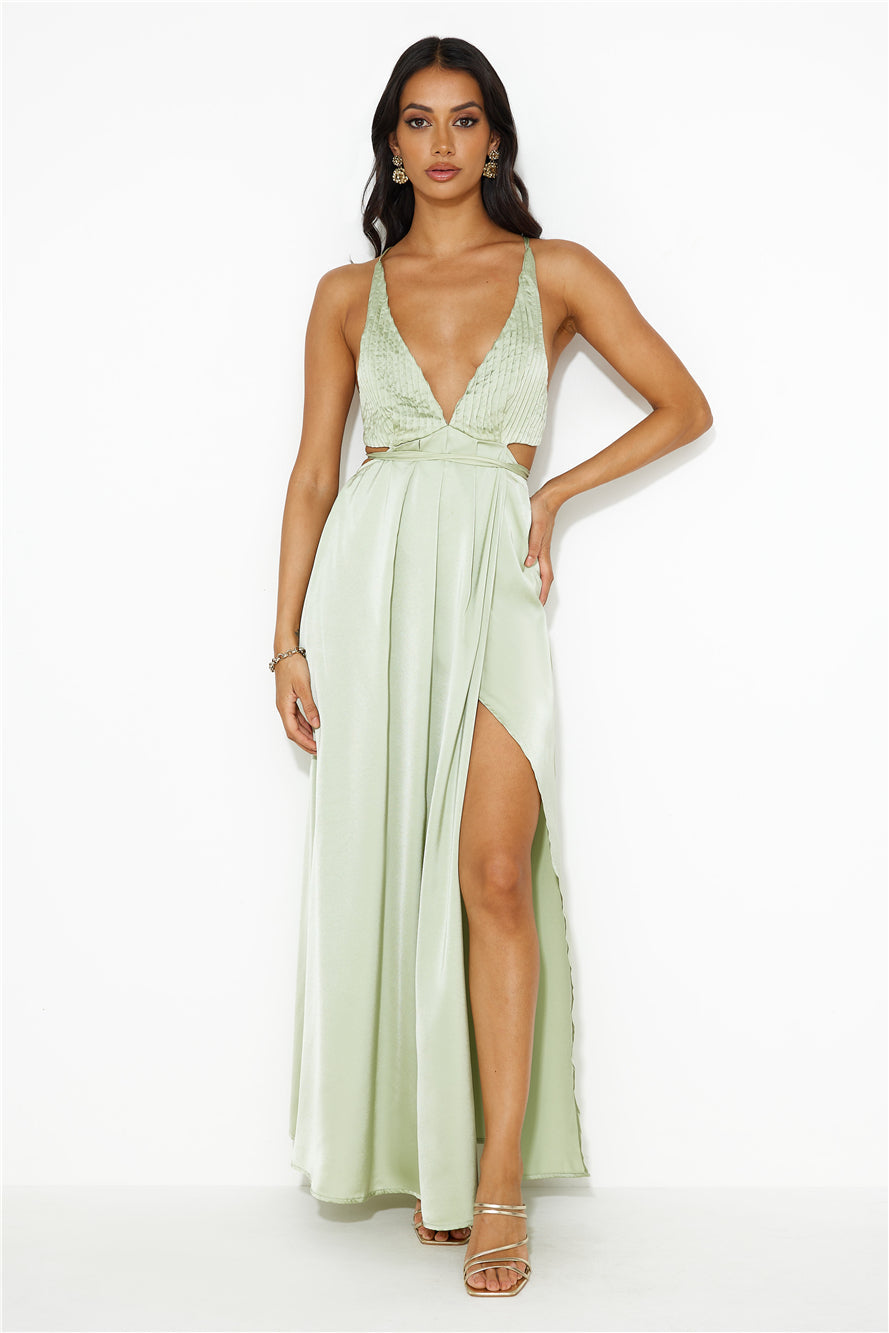 Capture Attention Satin Maxi Dress Sage