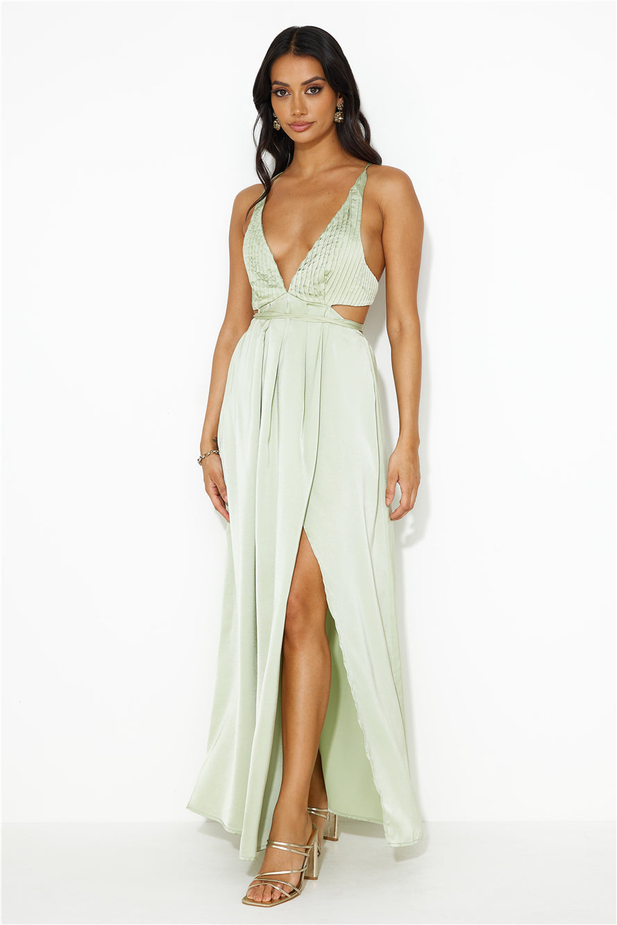Capture Attention Satin Maxi Dress Sage