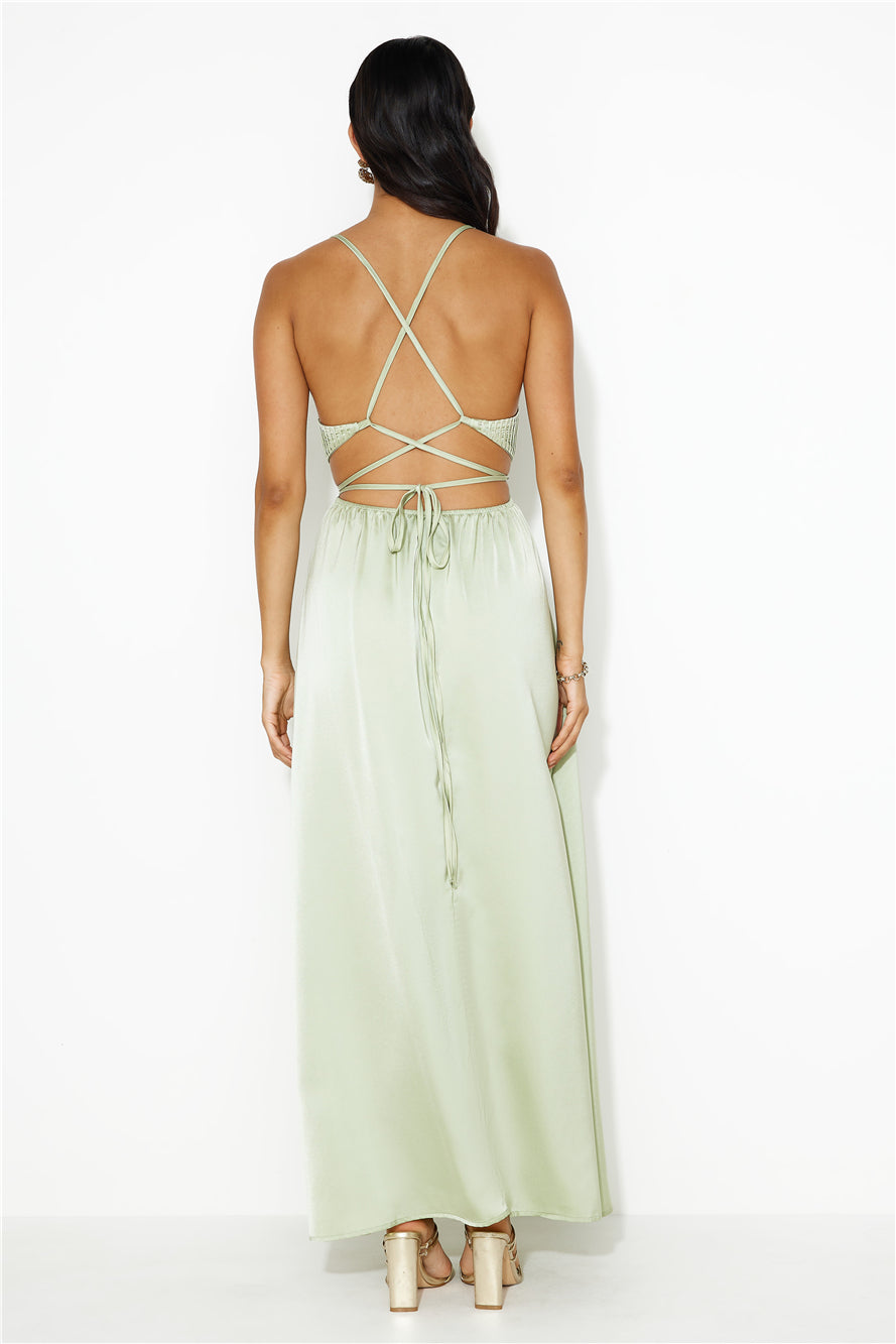 Capture Attention Satin Maxi Dress Sage