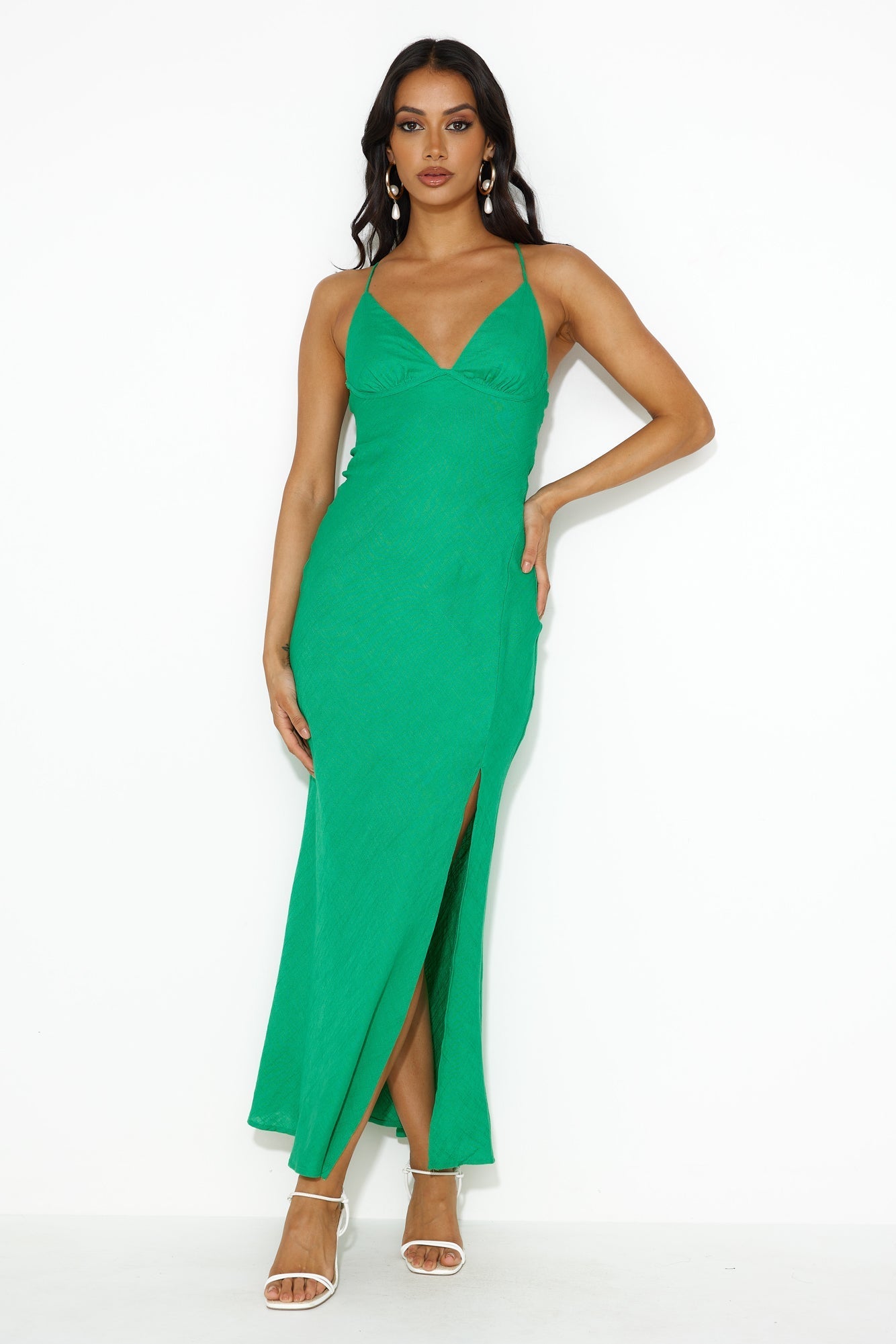 Coastal Resort Linen Midi Dress Green