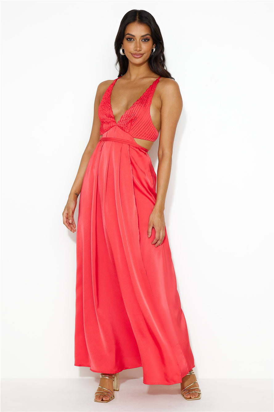 Capture Attention Satin Maxi Dress Red