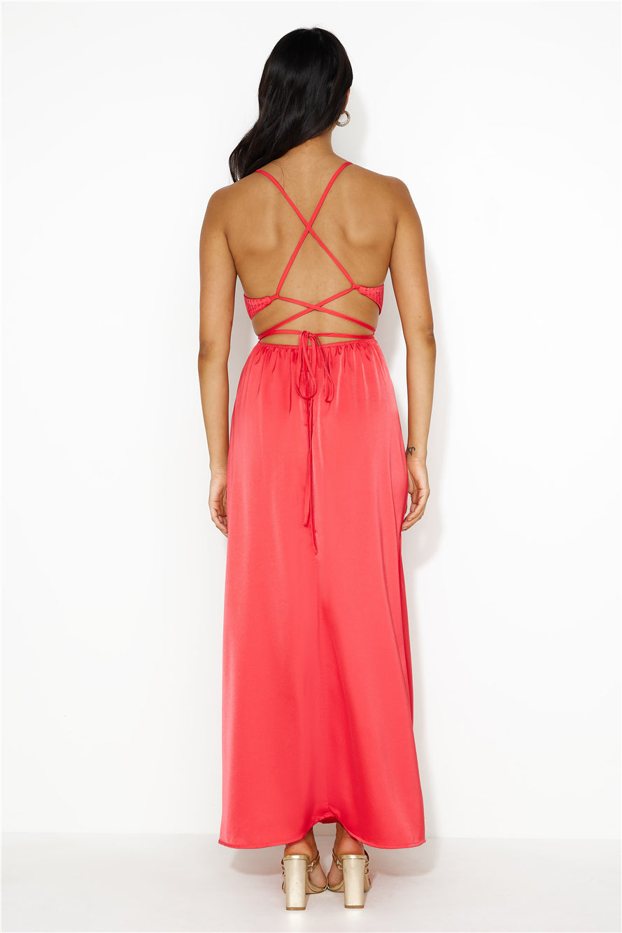 Capture Attention Satin Maxi Dress Red