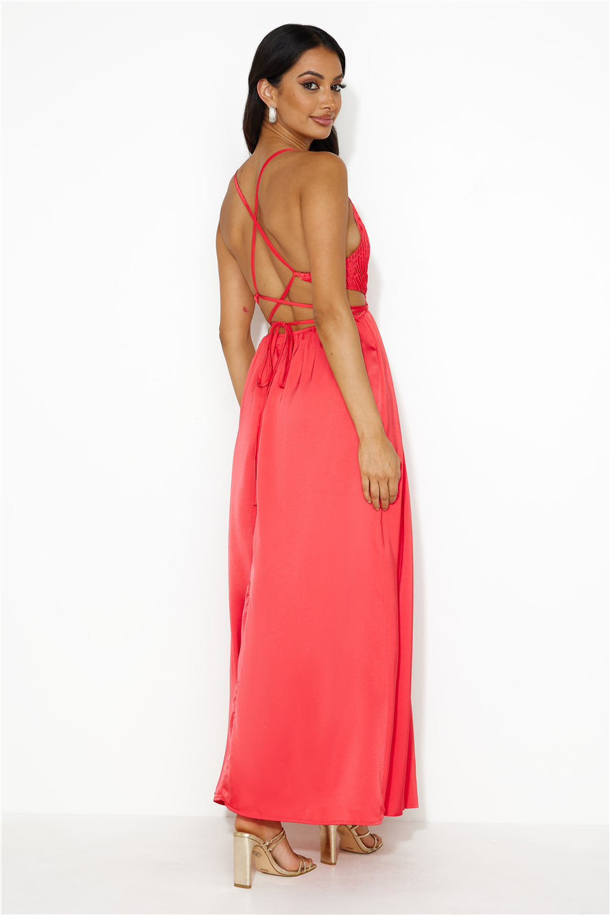 Capture Attention Satin Maxi Dress Red