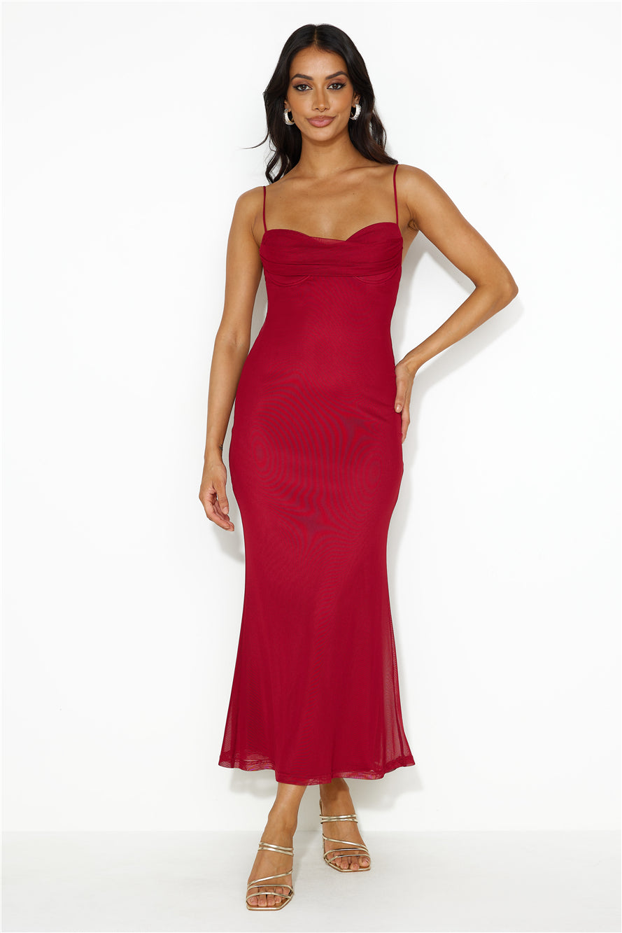 Desire To Party Mesh Maxi Dress Wine