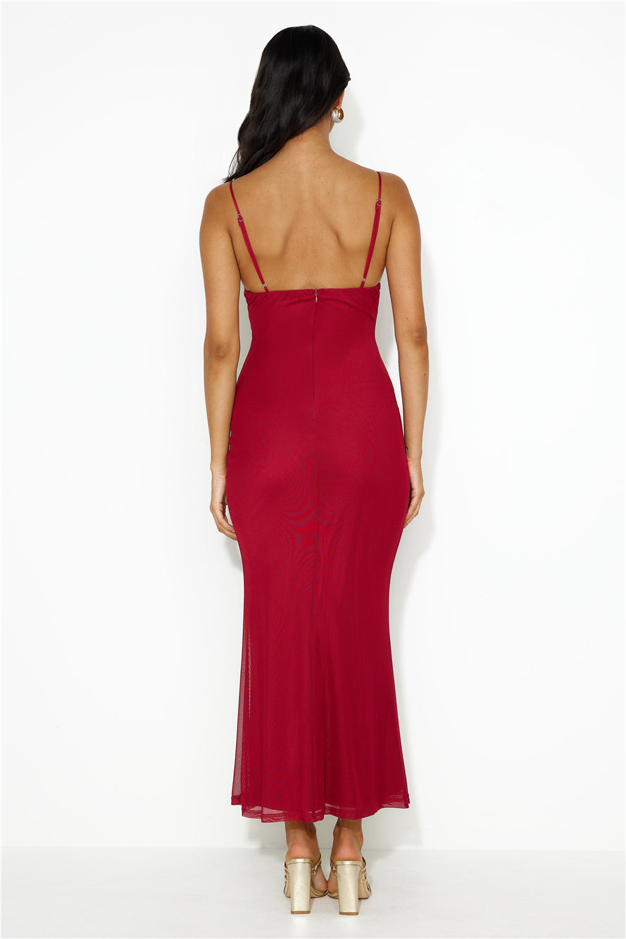 Desire To Party Mesh Maxi Dress Wine