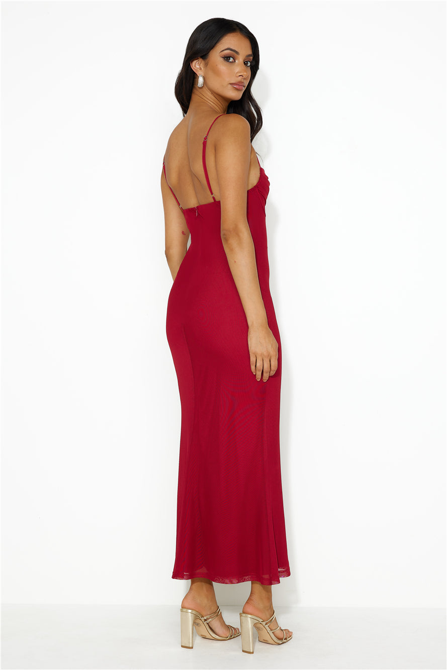 Desire To Party Mesh Maxi Dress Wine