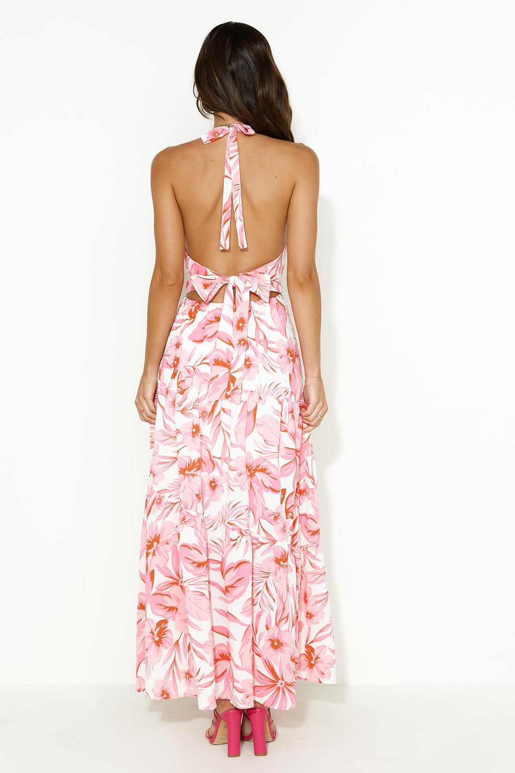 Tropical Island Halter Maxi Dress White