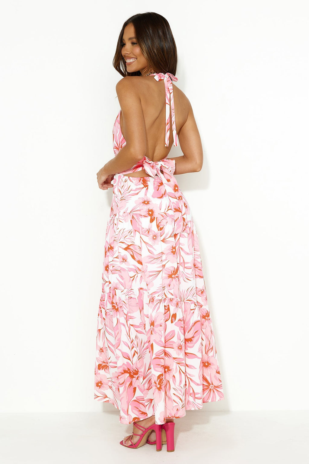 Tropical Island Halter Maxi Dress White