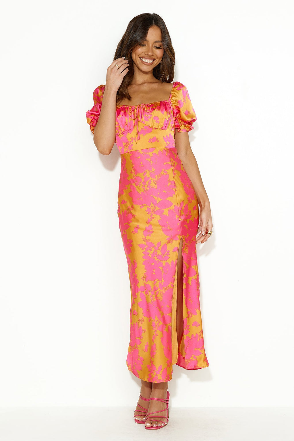Passion In Friends Satin Maxi Dress Orange
