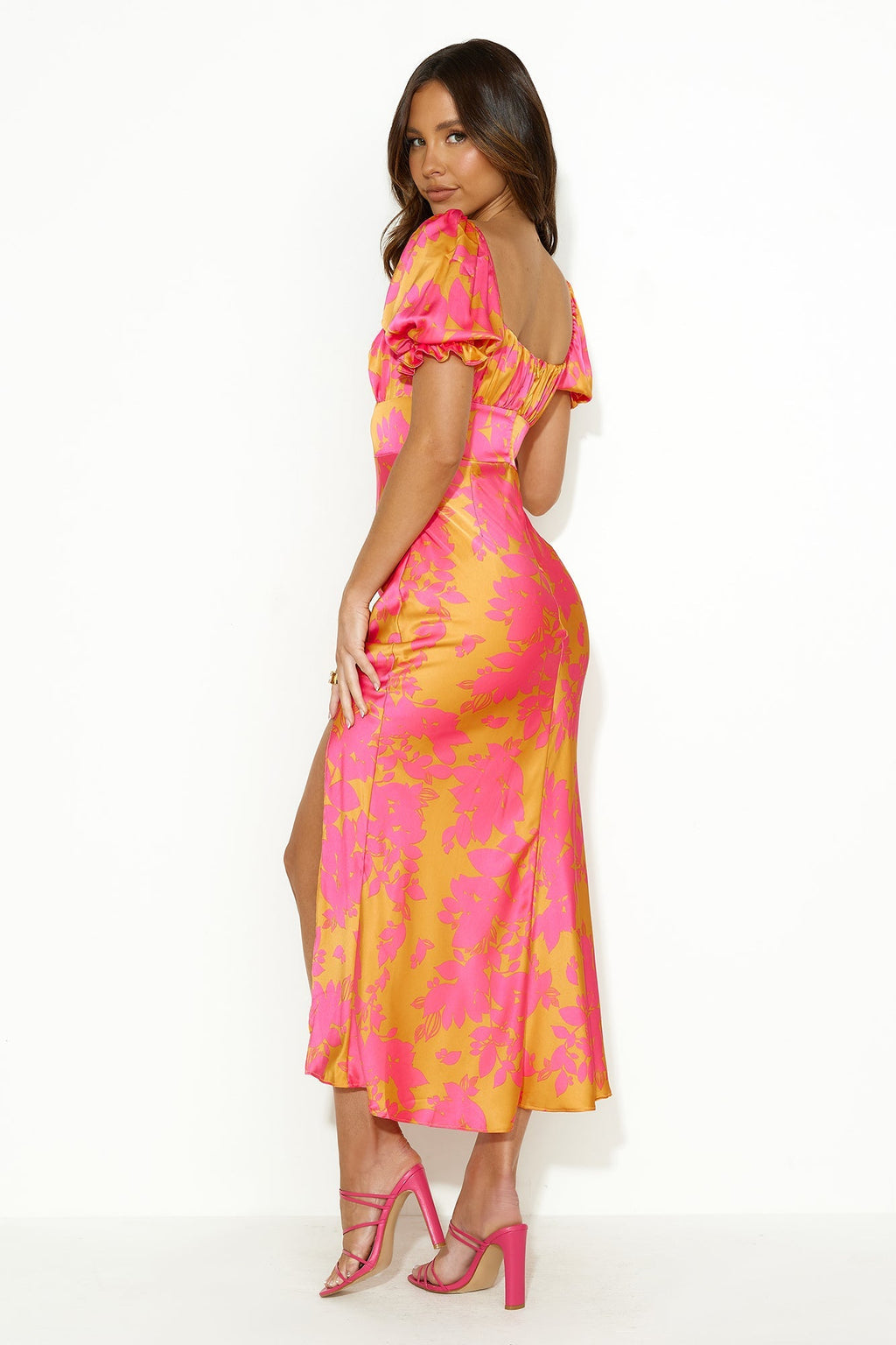 Passion In Friends Satin Maxi Dress Orange