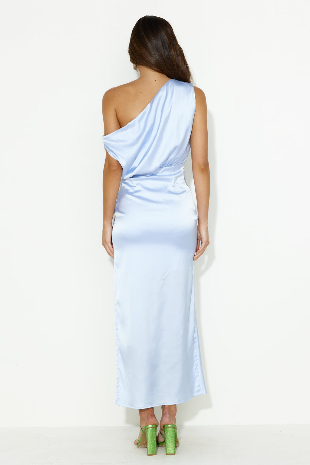Elite Girl Off Shoulder Satin Maxi Dress Blue