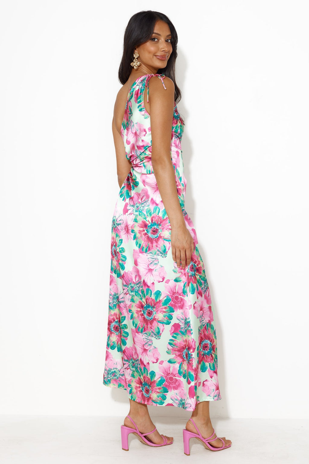 Ticket To Success One Shoulder Satin Maxi Dress Green