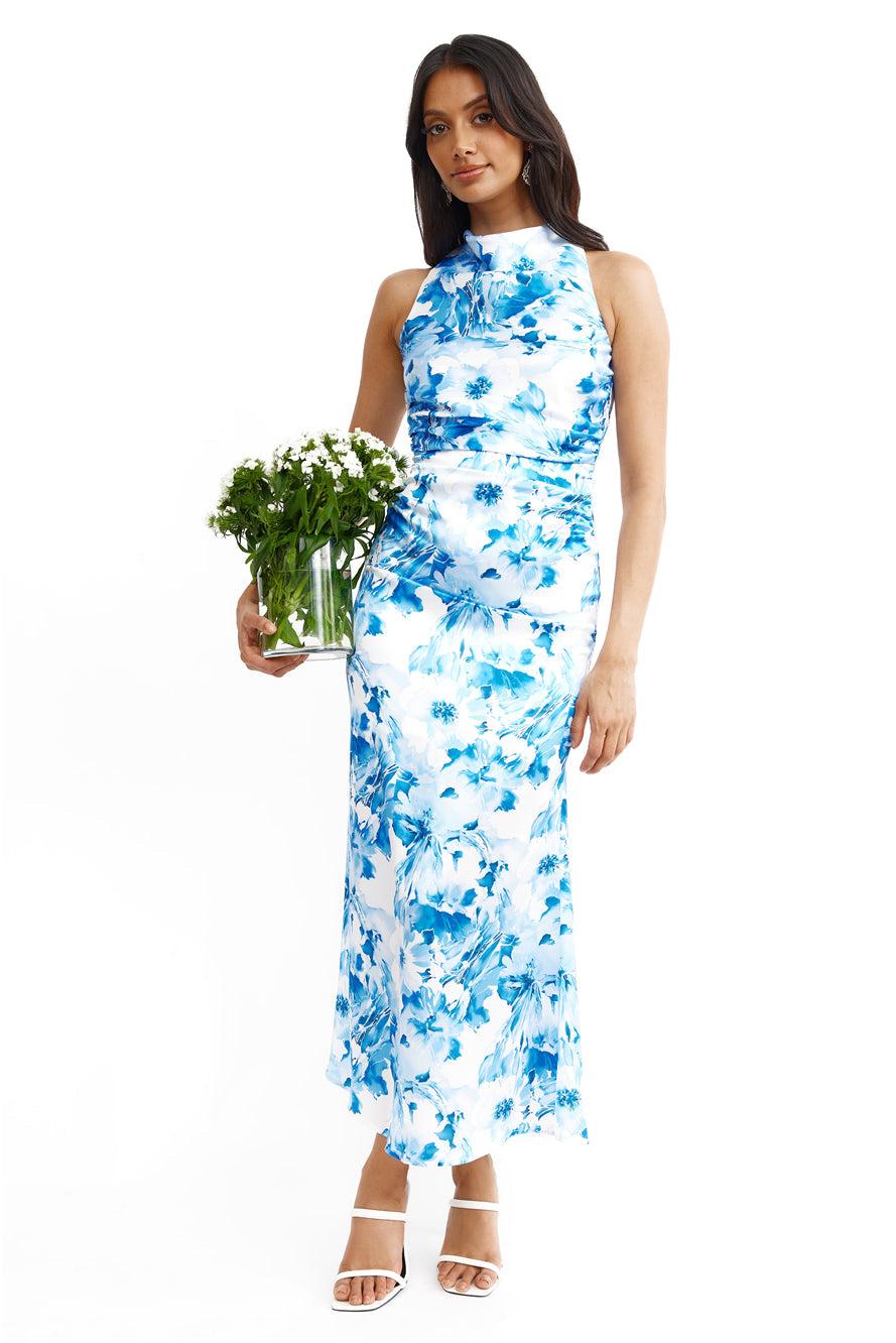 Beauty Of Fiji Satin Maxi Dress Blue