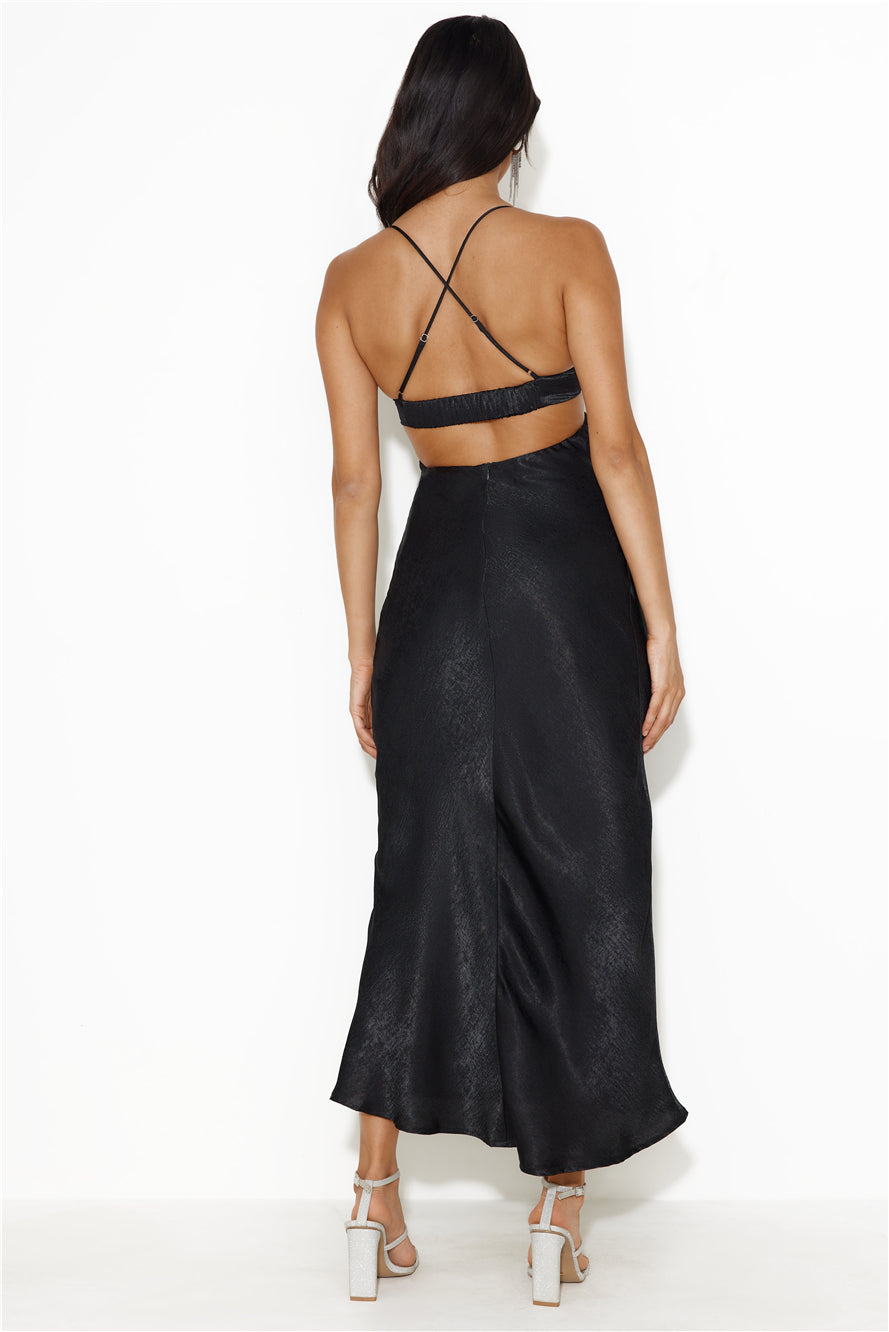 Magic In Her Vibe Satin Maxi Dress Black