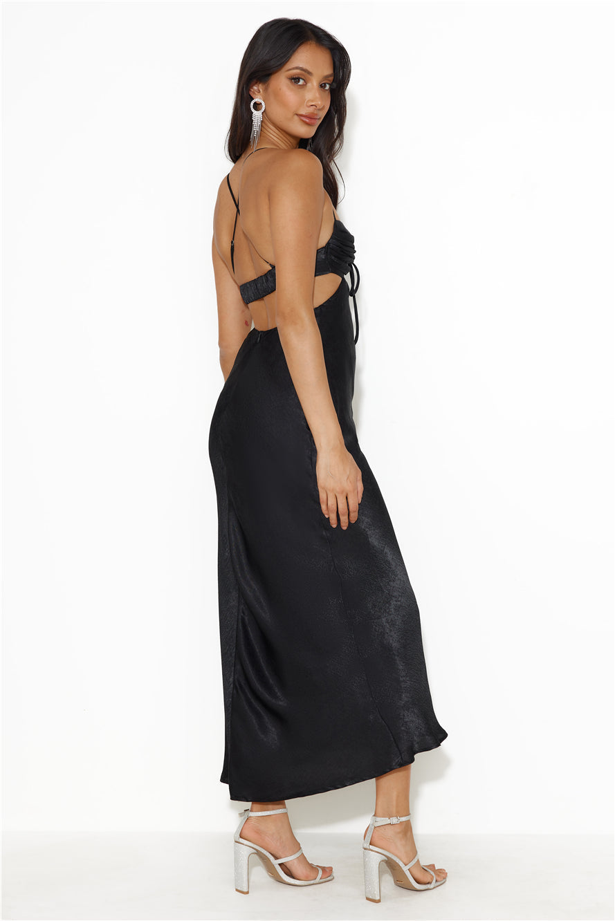 Magic In Her Vibe Satin Maxi Dress Black